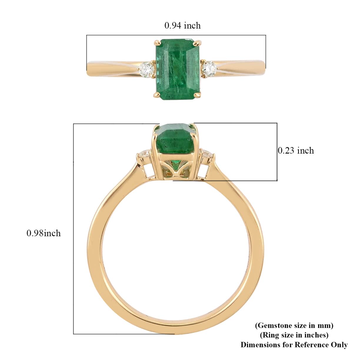 Iliana 18K Yellow Gold AAA Kagem Zambian Emerald and G-H SI Diamond Ring (Size 8.0) 1.00 ctw image number 4