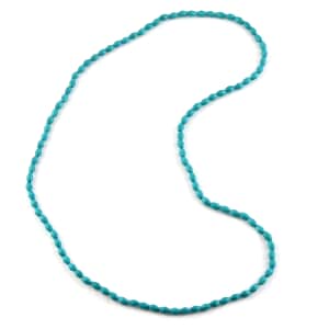 Turquoise Color Wooden Beaded Rope Necklace 38 Inches