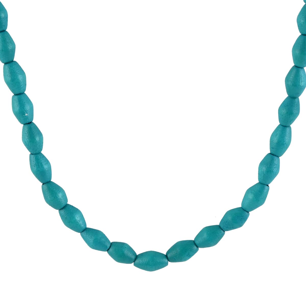Turquoise Color Wooden Beaded Rope Necklace 38 Inches image number 1