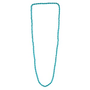 Turquoise Color Wooden Beaded Rope Necklace 38 Inches