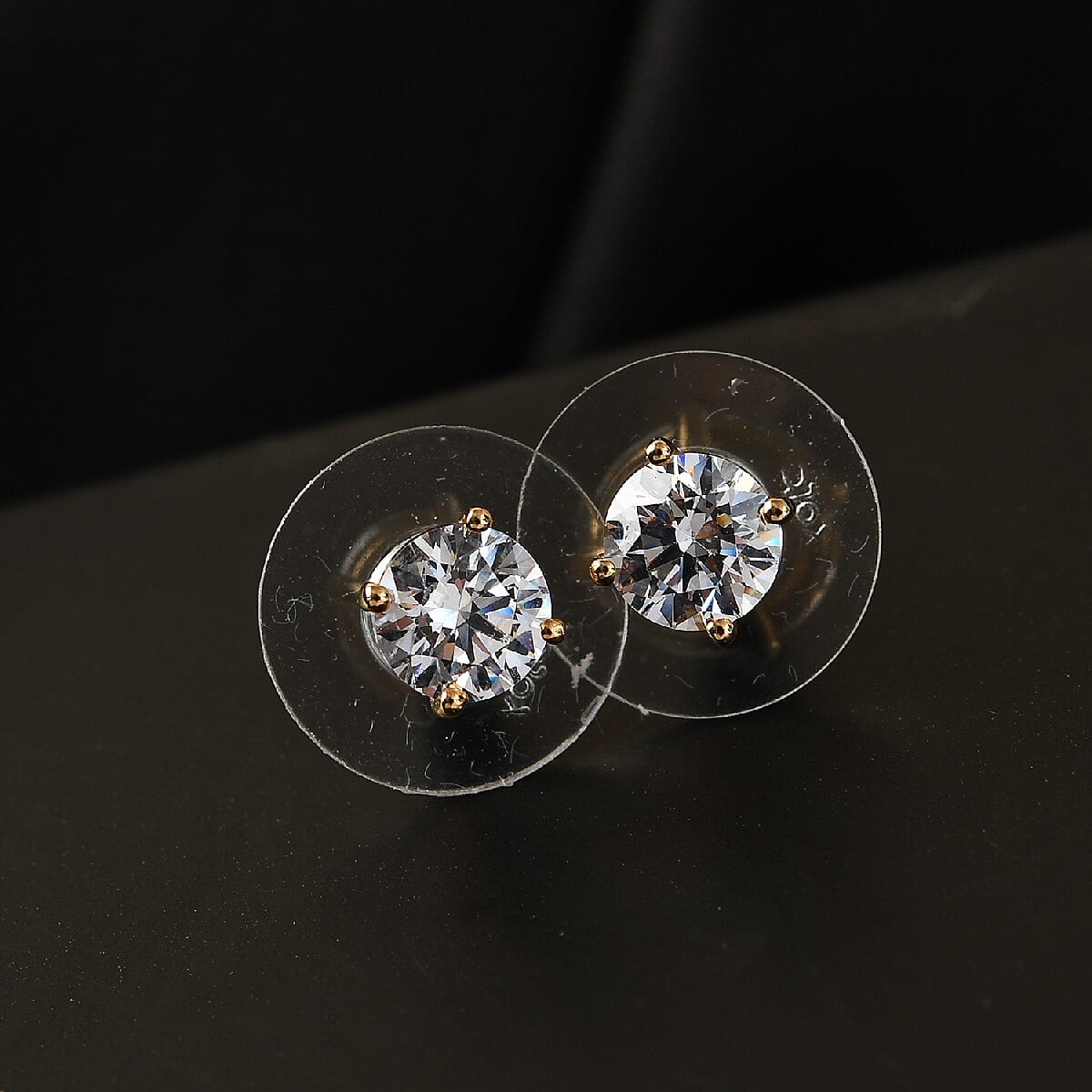 Lustro Stella Made with Finest CZ Solitaire Stud Earrings in Vermeil YG Over Sterling Silver 2.50 ctw image number 1