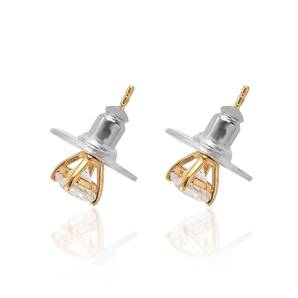 Lustro Stella Made with Finest CZ Solitaire Stud Earrings in Vermeil YG Over Sterling Silver 2.50 ctw image number 3
