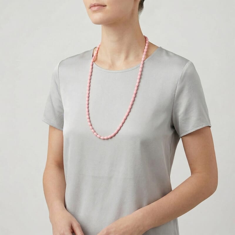 Pink Wooden Beaded Rope Necklace 38 Inches
