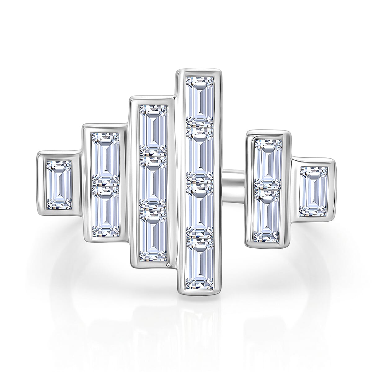 J Francis Zirconia by Swarovski 6.65 ctw Ring in Platinum Over Sterling Silver (Size 8.0)