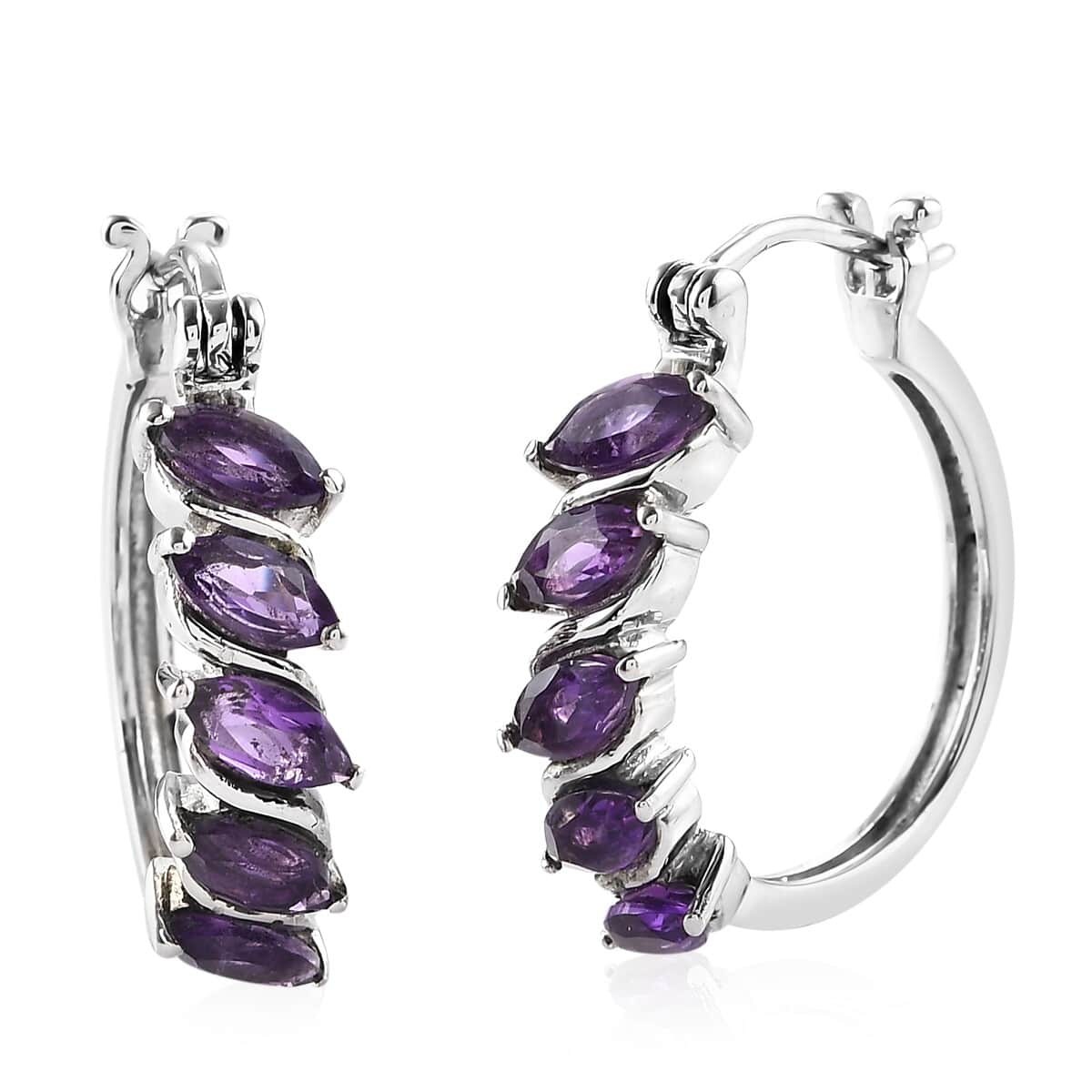 Amethyst Inside Out Hoop Earrings in Stainless Steel 2.50 ctw image number 0