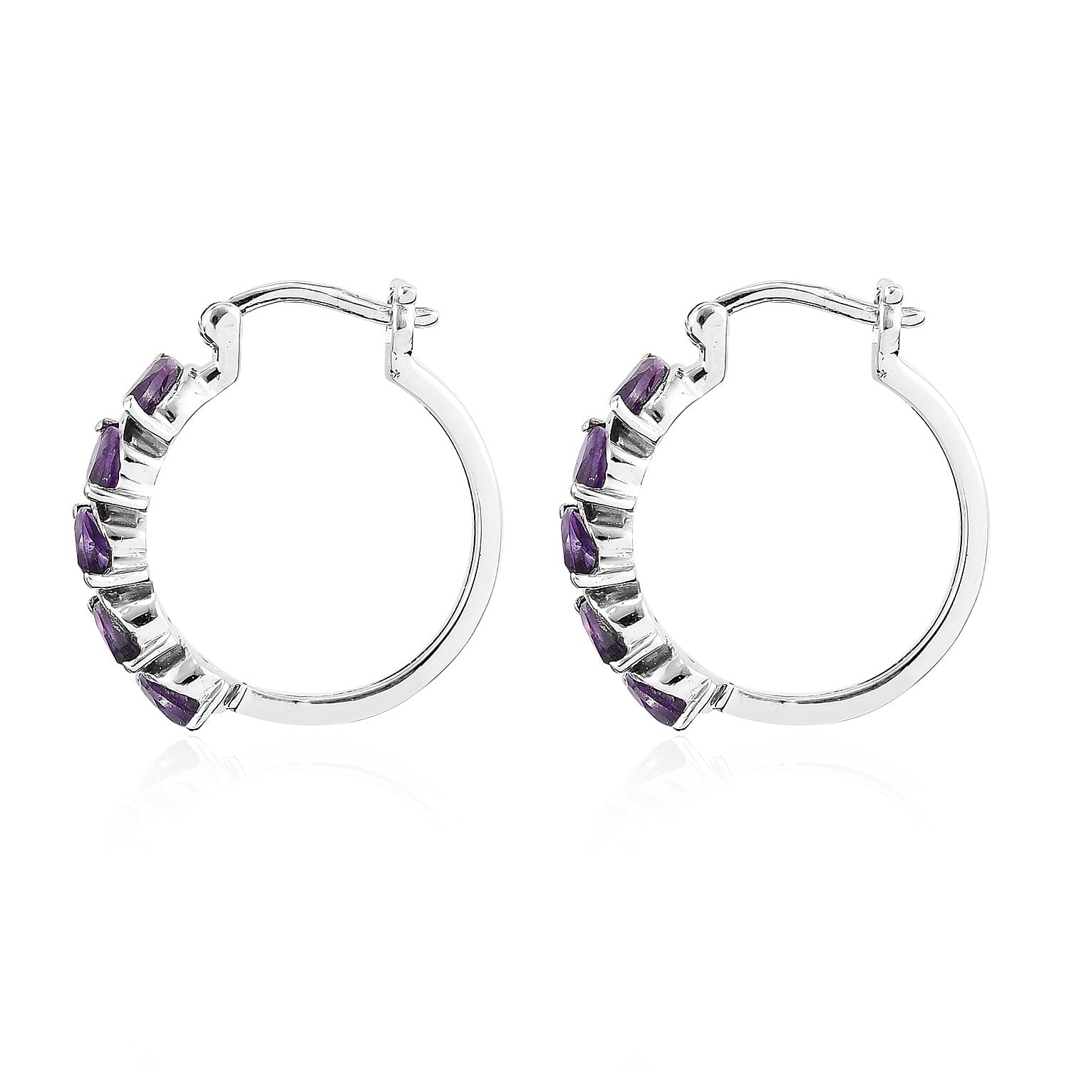 Amethyst Inside Out Hoop Earrings in Stainless Steel 2.50 ctw