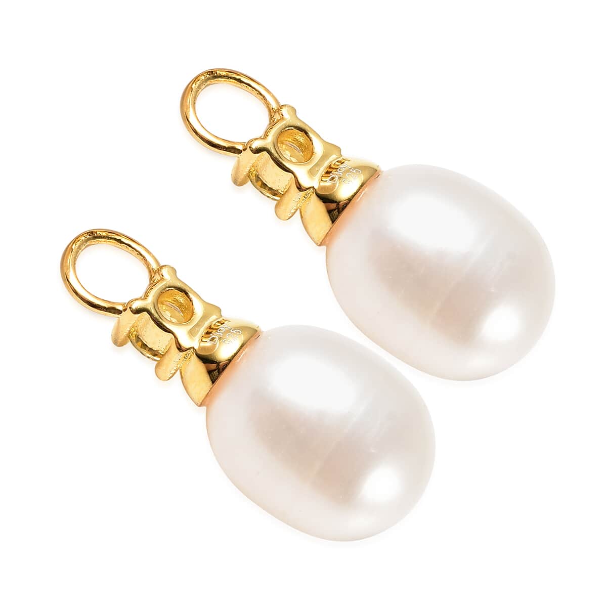 White Freshwater Pearl and Simulated Yellow Diamond Interchangeable Earrings Drop Pearl Charms in 14K Yellow Gold Over Sterling Silver image number 4