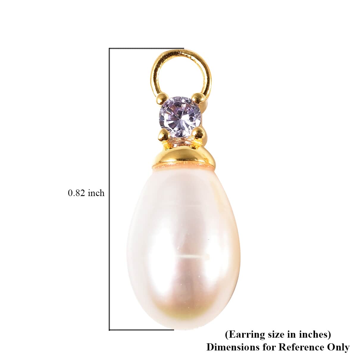 White Freshwater Pearl and Simulated Lavender Diamond Interchangeable Earrings Drop Pearl Charms in 14K Yellow Gold Over Sterling Silver image number 3