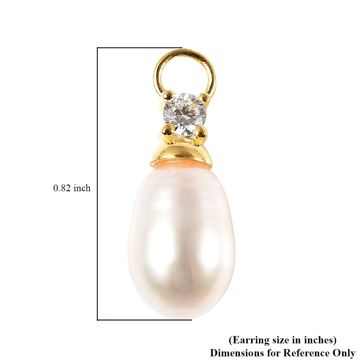 White Freshwater Pearl and Simulated Diamond Interchangeable Earrings Drop Pearl Charms in 14K Yellow Gold Over Sterling Silver image number 4