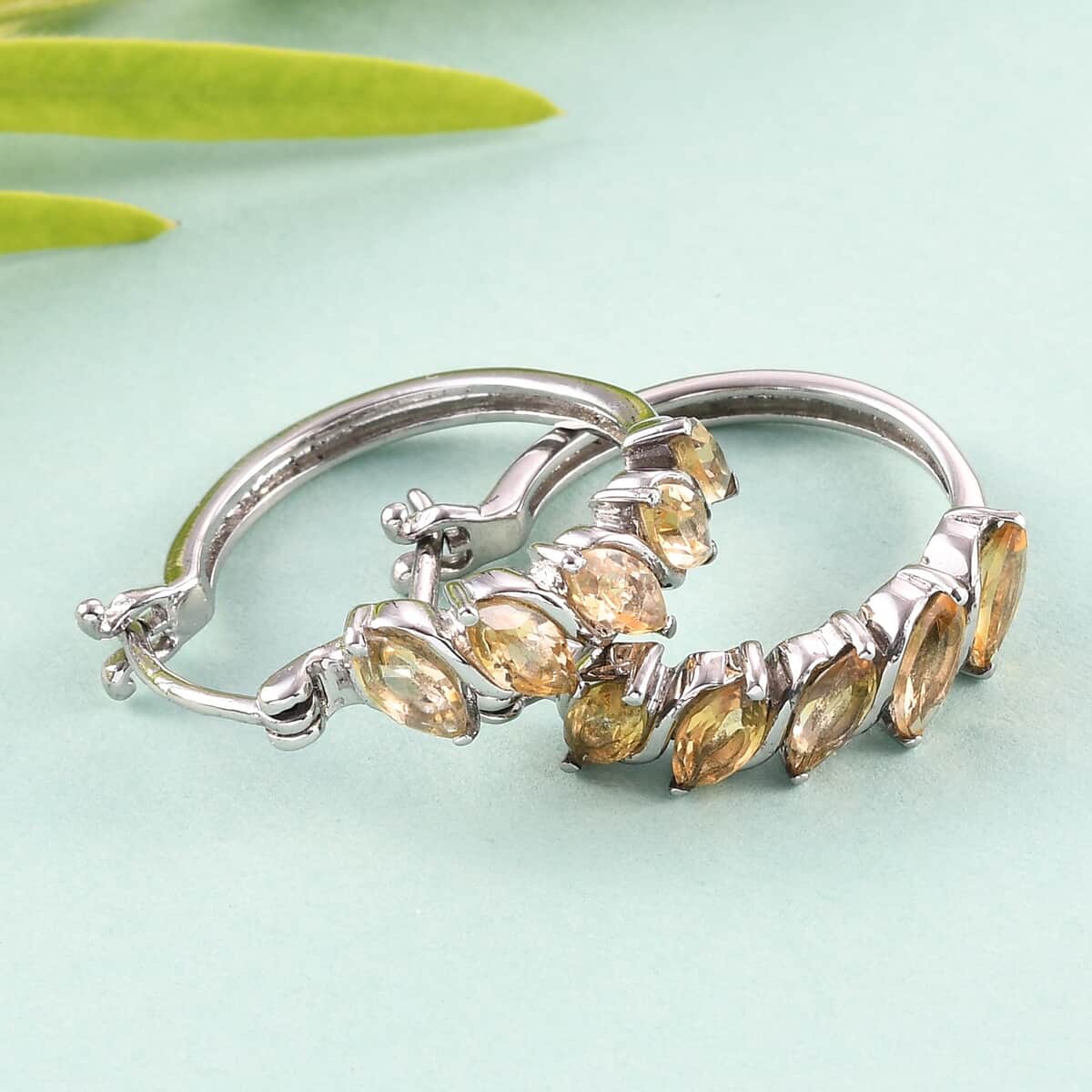 Brazilian Citrine Inside Out Hoop Earrings in Stainless Steel 1.90 ctw image number 1