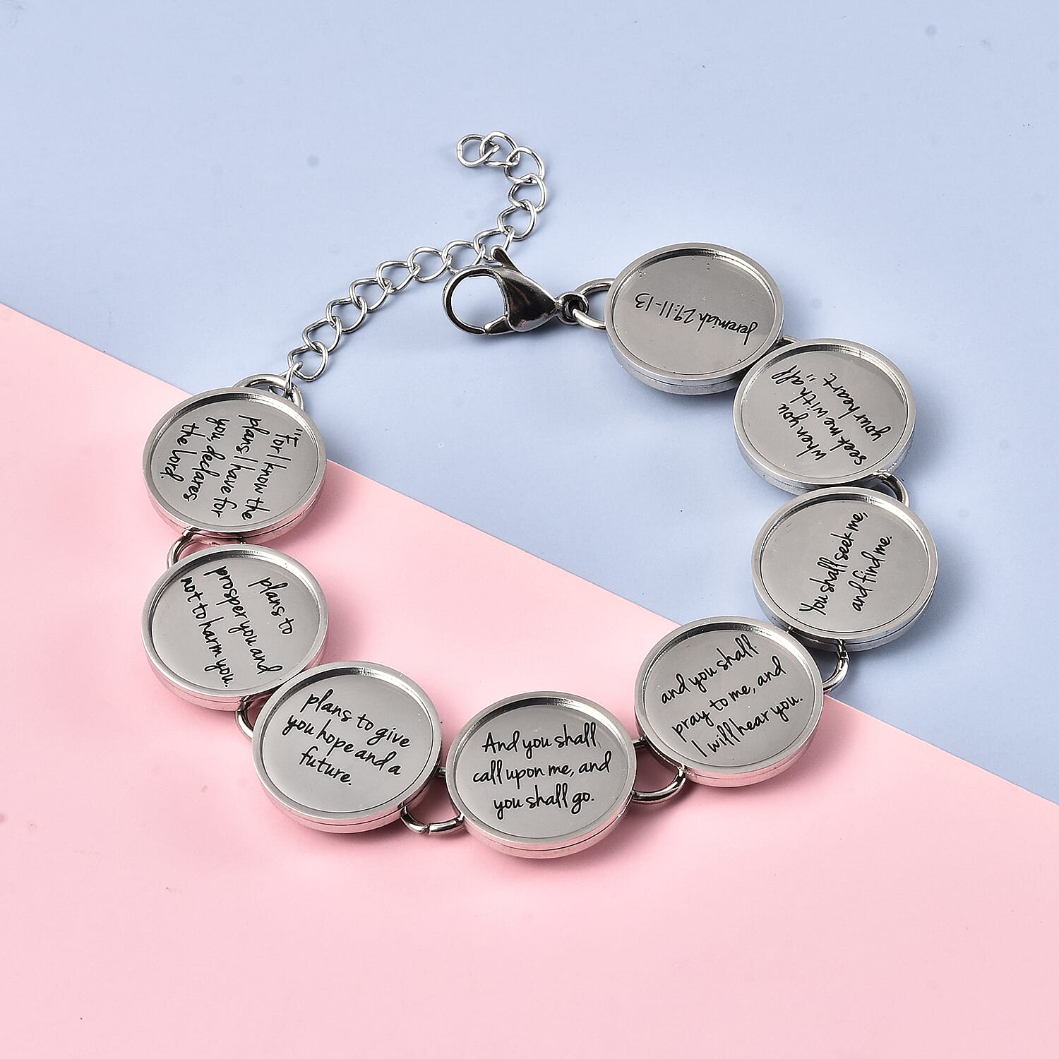 Stainless Steel Hope Engraved Coin Charm Bracelet (7.00 In)