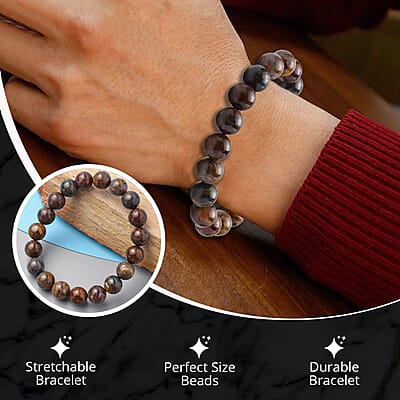 Pietersite Beaded Stretch Bracelet, Adjustable Beads Bracelet, Pietersite Bead Jewelry 151.00 ctw
