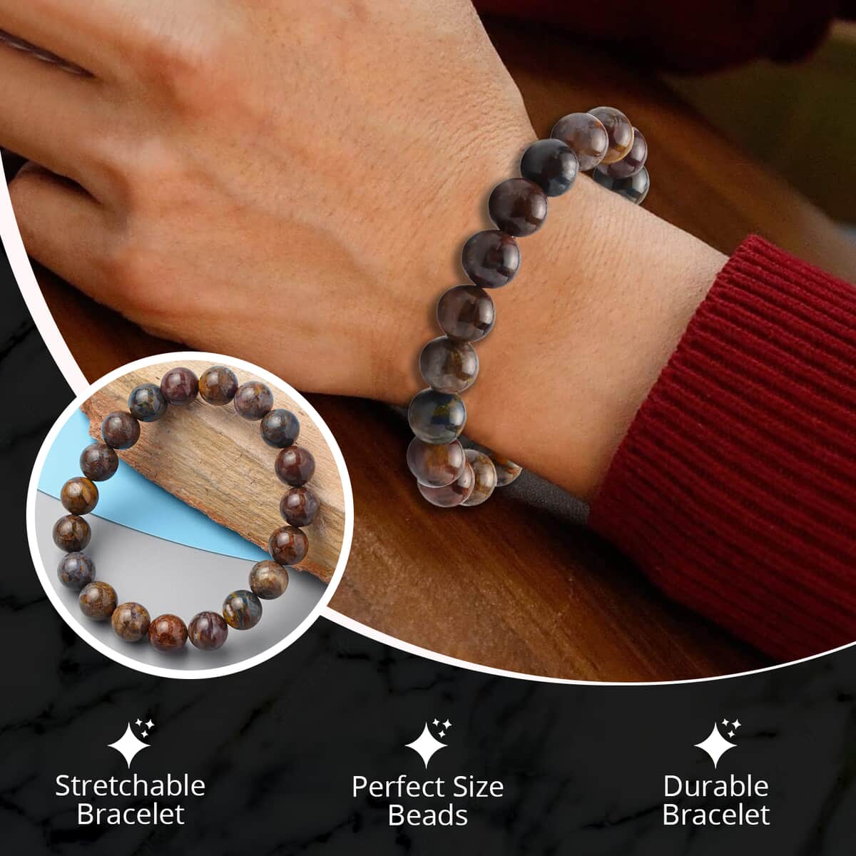 Pietersite Beaded Stretch Bracelet, Adjustable Beads Bracelet, Pietersite Bead Jewelry 151.00 ctw image number 3