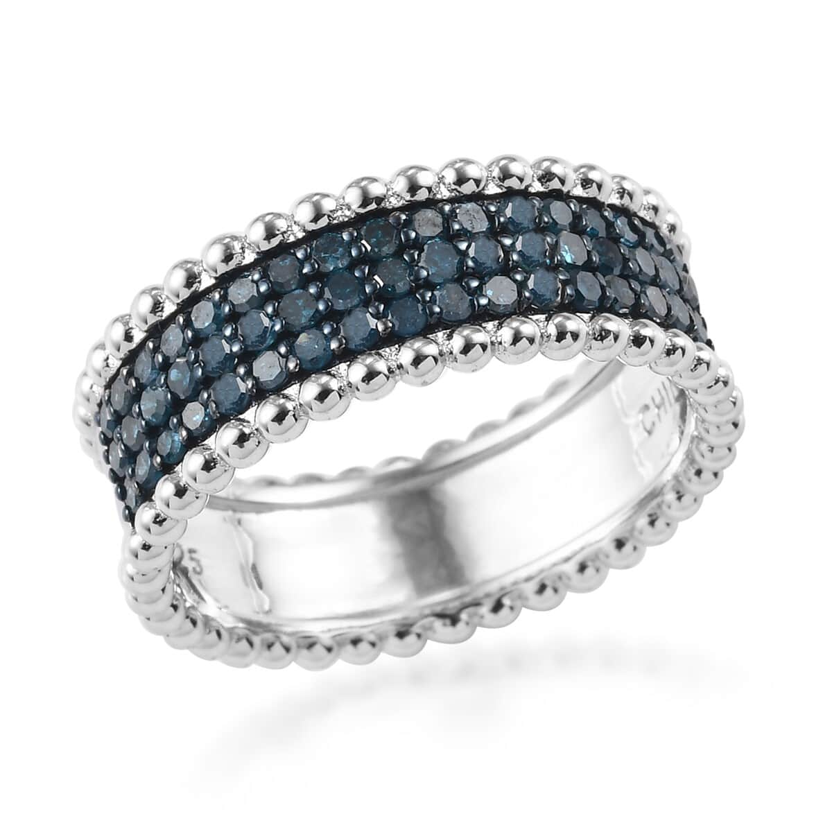 Blue Diamond Ring in Rhodium and Platinum Over Sterling Silver (Size 7.0) 0.80 ctw image number 0