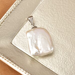 White Keshi Pearl Pendant without Chain in Rhodium Over Sterling Silver