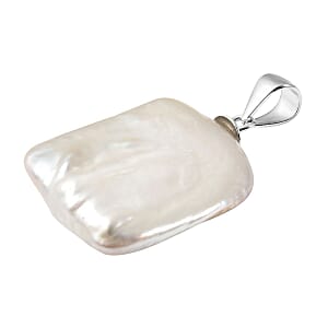White Keshi Pearl Pendant without Chain in Rhodium Over Sterling Silver