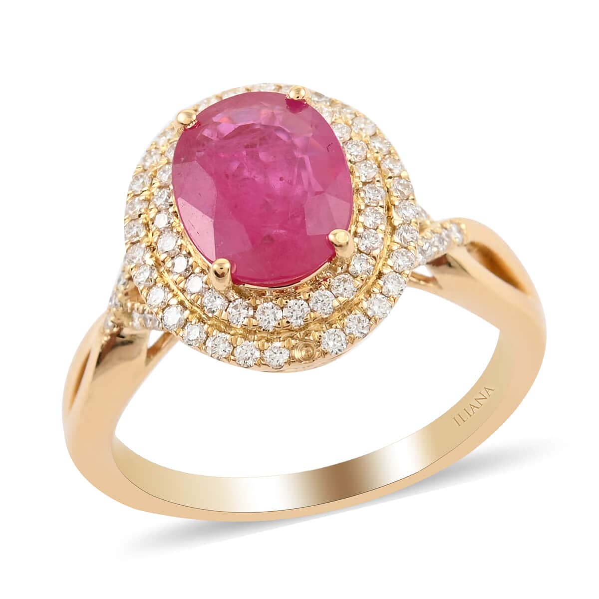 ILIANA 18K Yellow Gold AAA Ruby and Diamond G-H SI Double Halo Ring 5.35 Grams 2.75 ct image number 0