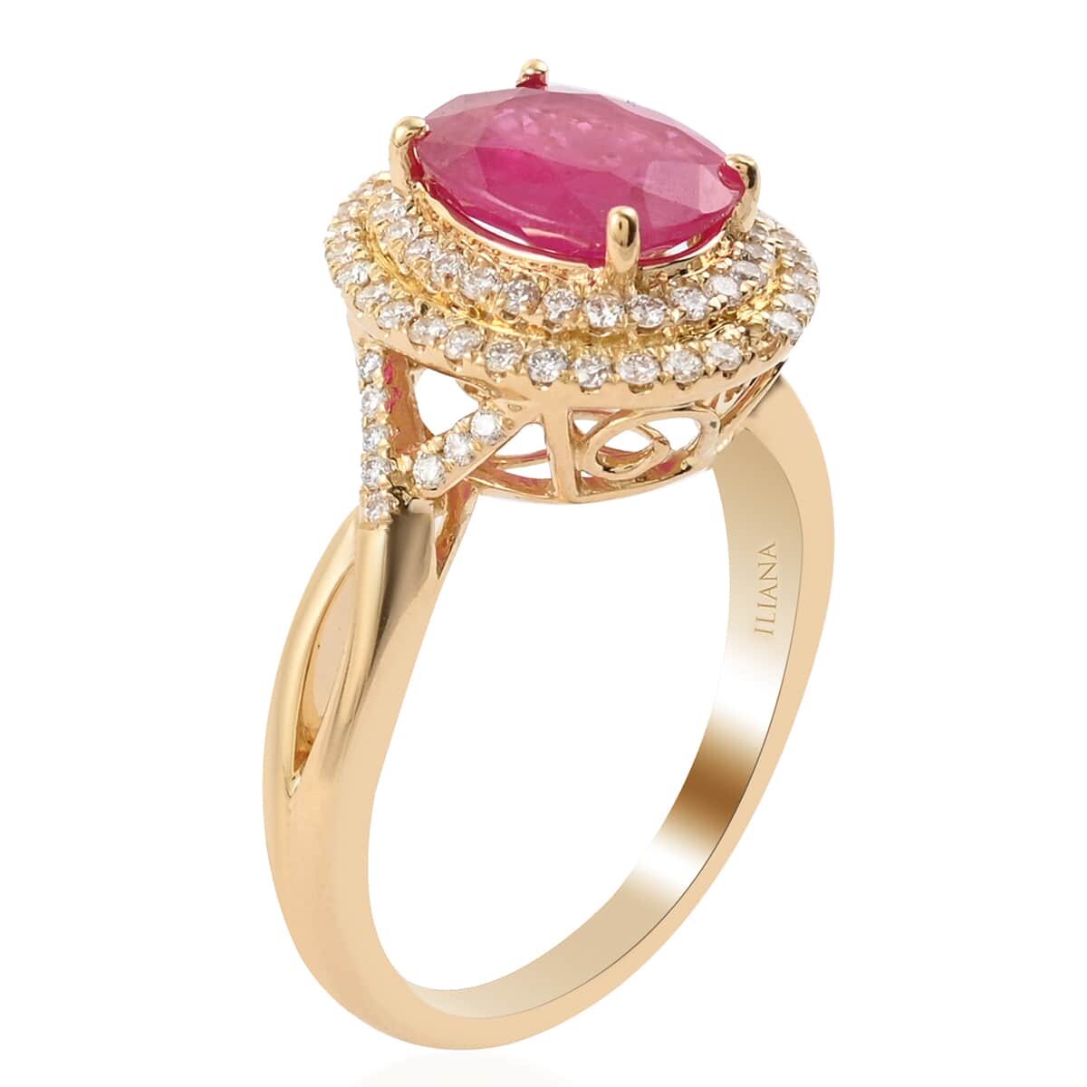 ILIANA 18K Yellow Gold AAA Ruby and Diamond G-H SI Double Halo Ring 5.35 Grams 2.75 ct image number 1