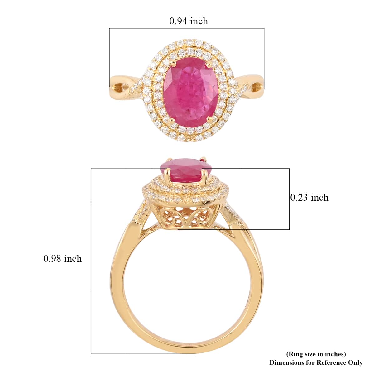 ILIANA 18K Yellow Gold AAA Ruby and Diamond G-H SI Double Halo Ring 5.35 Grams 2.75 ct image number 3