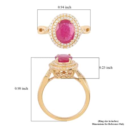 ILIANA 18K Yellow Gold AAA Ruby and G-H SI Diamond Double Halo Ring (Size 8.0) 5.35 Grams 2.75 ctw image number 4