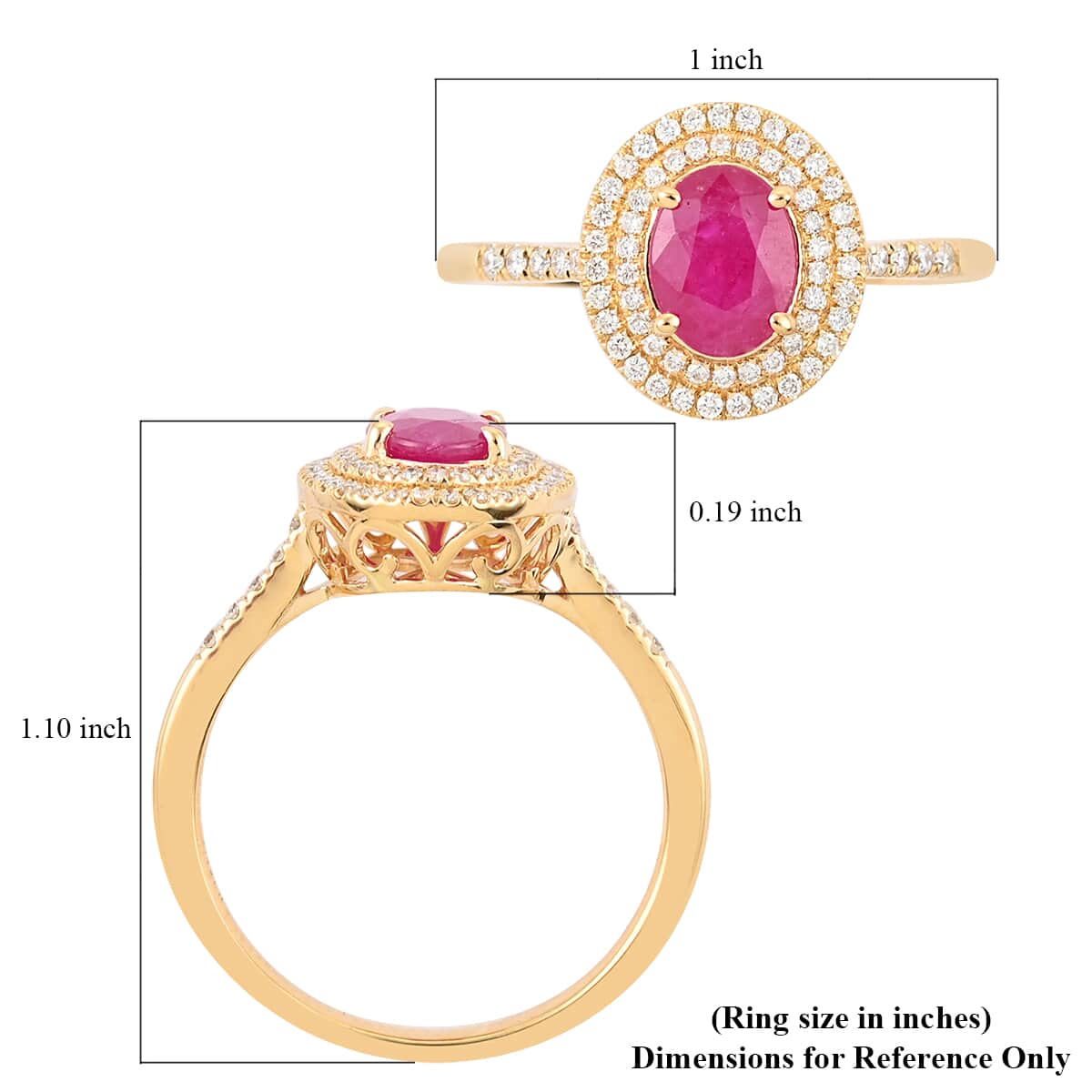 Iliana 18K Yellow Gold AAA Ruby and G-H SI Diamond Double Halo Ring 4.40 Grams 1.90 ctw image number 4