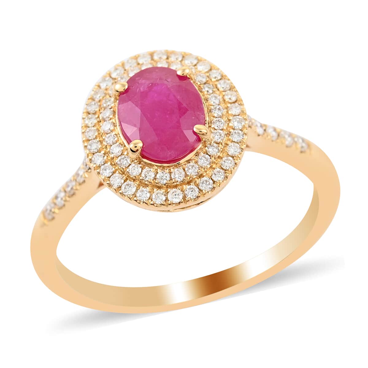Iliana 18K Yellow Gold AAA Ruby and G-H SI Diamond Double Halo Ring (Size 7.0) 4.40 Grams 1.90 ctw image number 0