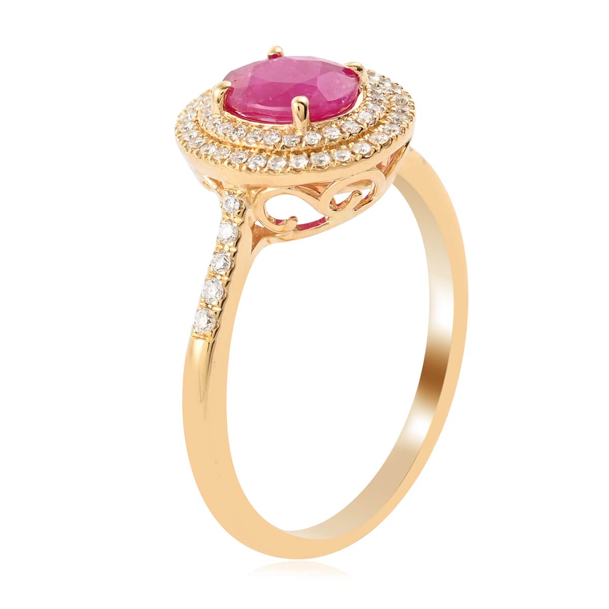 Iliana 18K Yellow Gold AAA Ruby and G-H SI Diamond Double Halo Ring (Size 7.0) 4.40 Grams 1.90 ctw image number 2