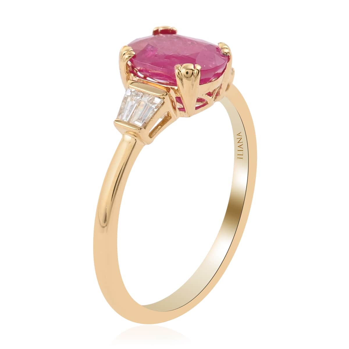 ILIANA 18K Yellow Gold AAA Ruby and G-H SI Diamond Ring (Size 6.0) 2.90 Grams 1.70 ctw image number 2