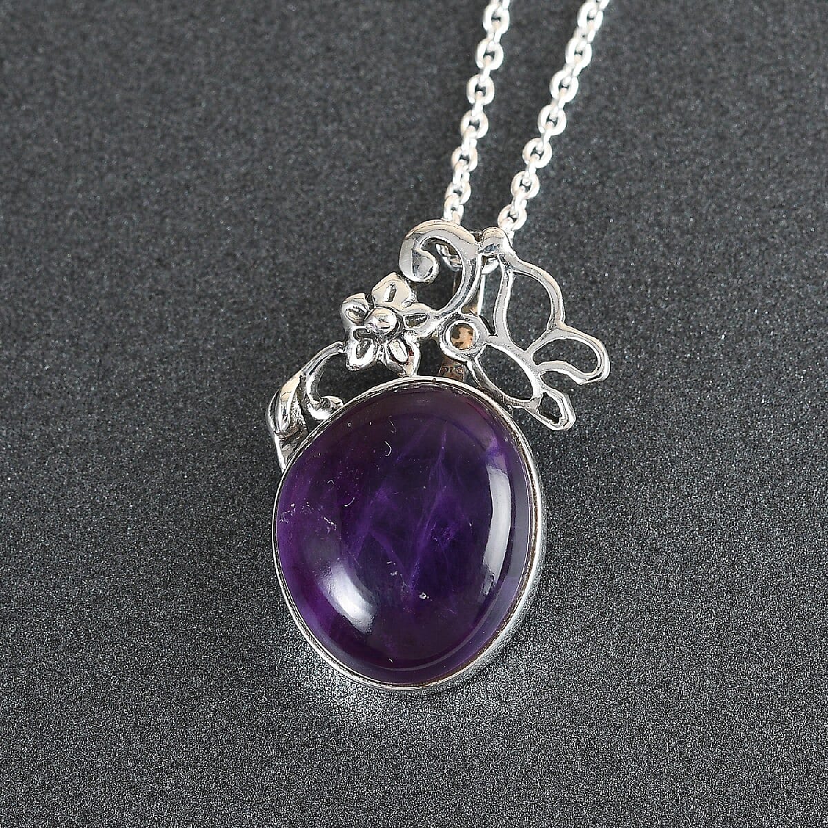 Amethyst Butterfly Pendant Necklace 20 Inches in Platinum Over Sterling Silver 8.30 ctw