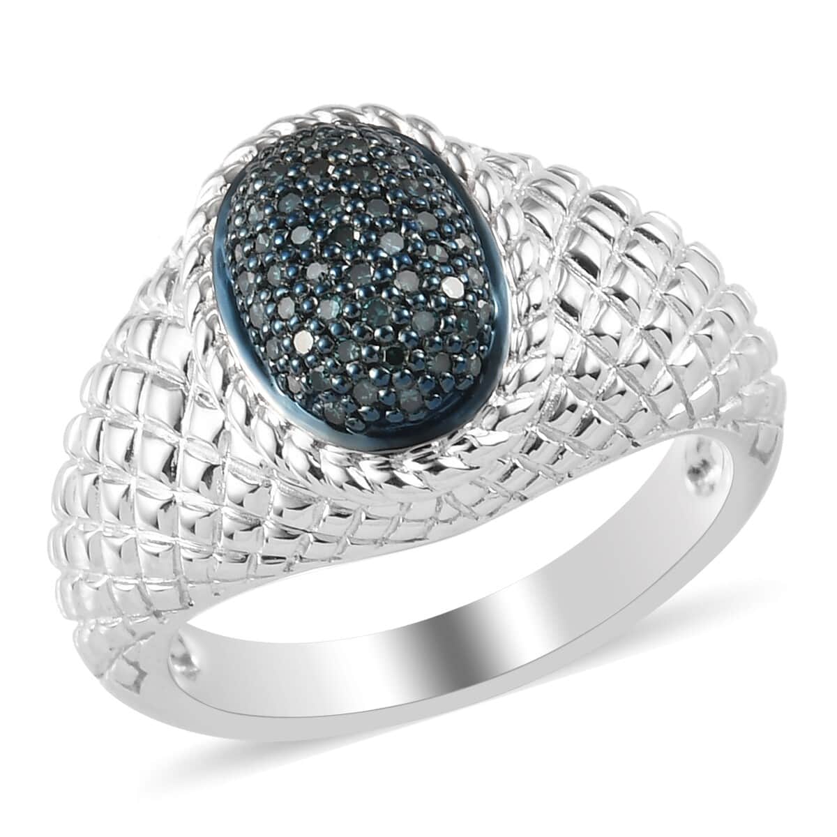 Blue Diamond Ring in Rhodium and Platinum Over Sterling Silver (Size 7.0) 0.33 ctw image number 0
