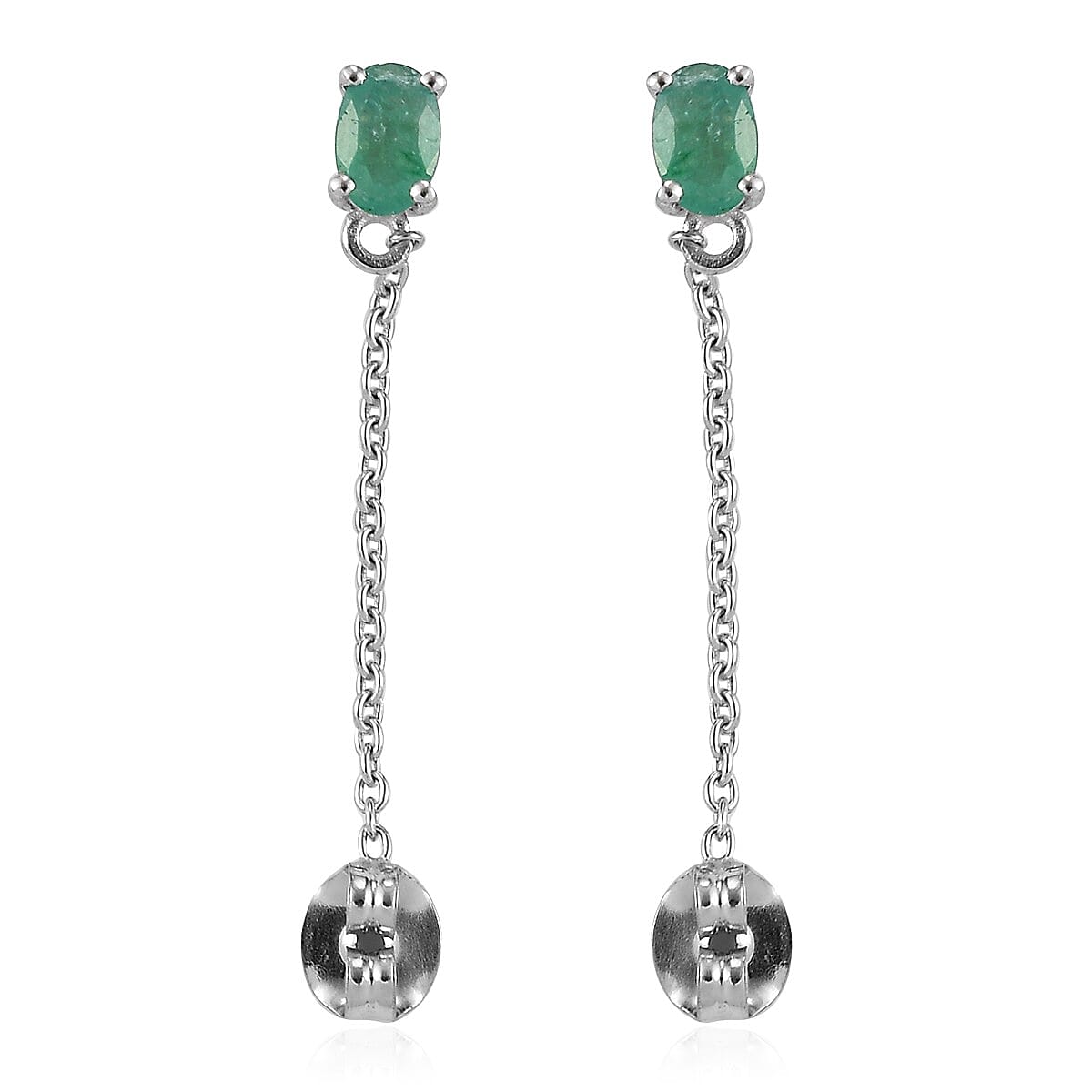 Kagem Zambian Emerald Dangle Earrings in Platinum Over Sterling Silver 0.75 ctw