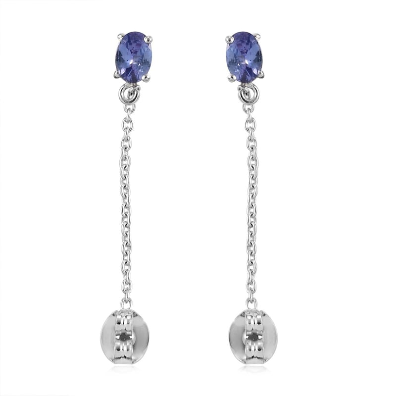 Tanzanite Dangling Earrings in Platinum Over Sterling Silver 0.85 ctw