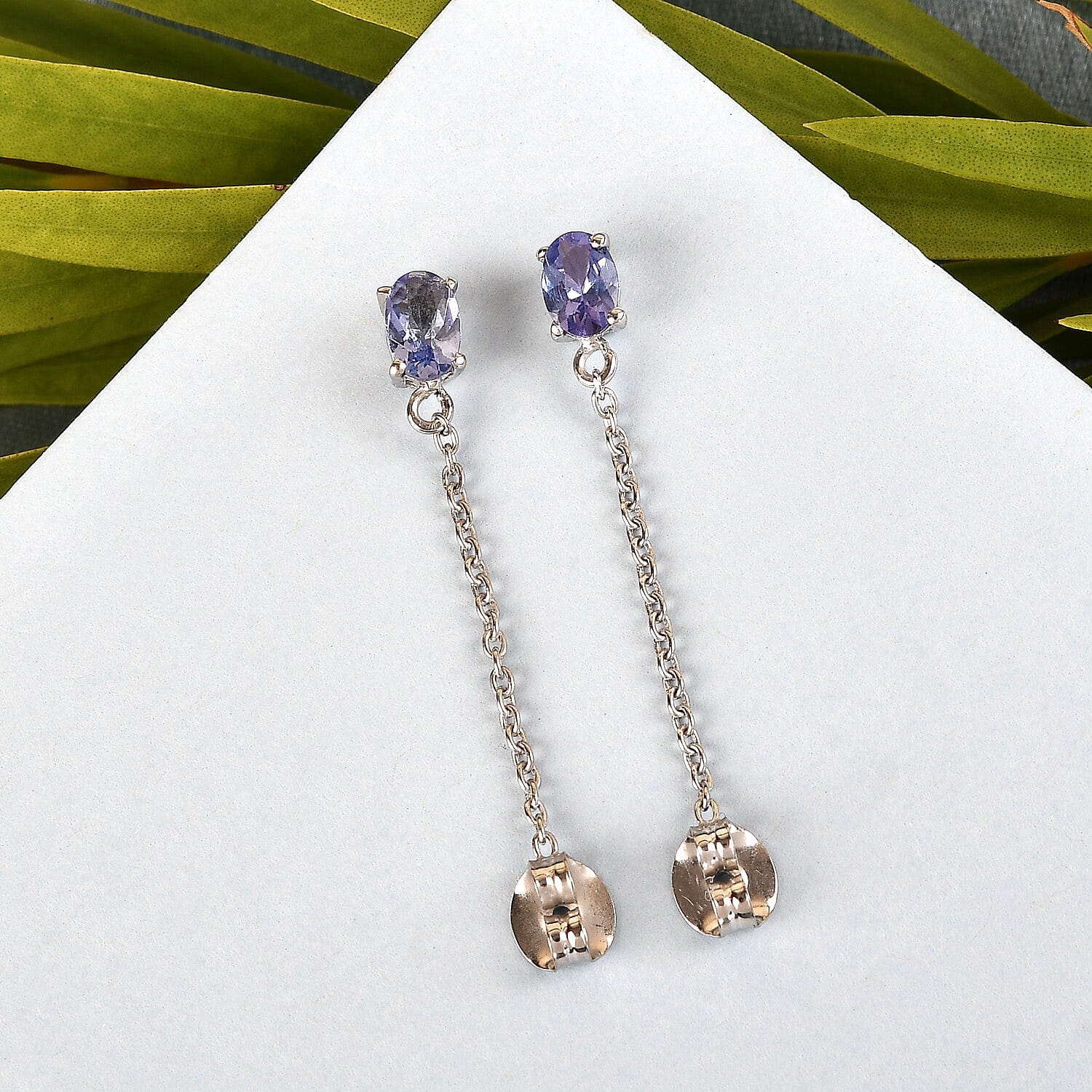 Tanzanite Dangling Earrings in Platinum Over Sterling Silver 0.85 ctw
