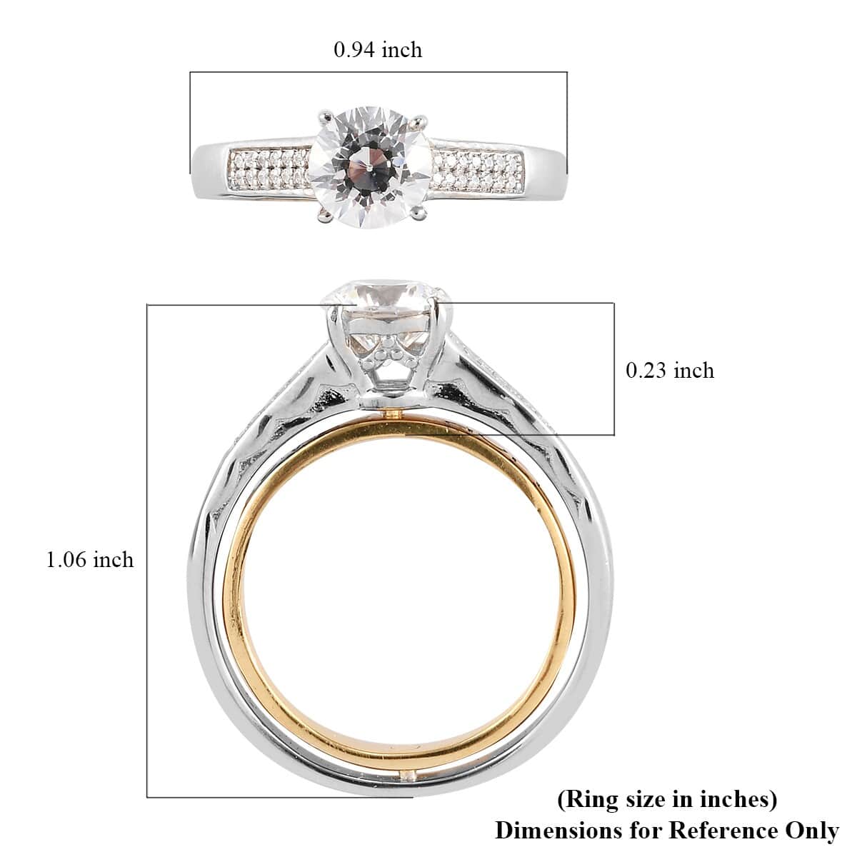 Lustro Stella Made with Finest CZ Ring in Vermeil Yellow Gold & Platinum Over Sterling Silver (Size 7.0) 2.35 ctw image number 6