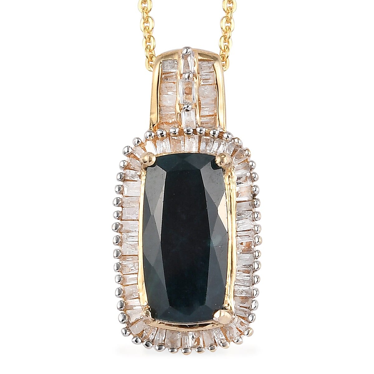Rare Premium Teal Grandidierite and Zircon Halo Pendant Necklace 20 Inches in Vermeil Yellow Gold Over Sterling Silver 2.85 ctw