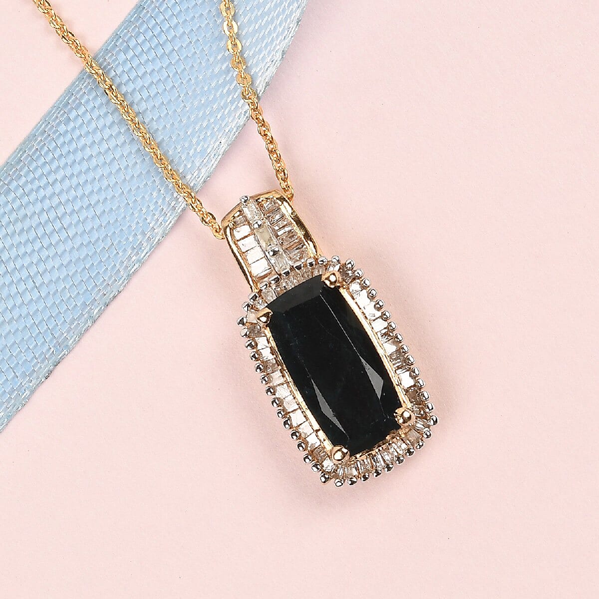 Rare Premium Teal Grandidierite and Zircon Halo Pendant Necklace 20 Inches in Vermeil Yellow Gold Over Sterling Silver 2.85 ctw