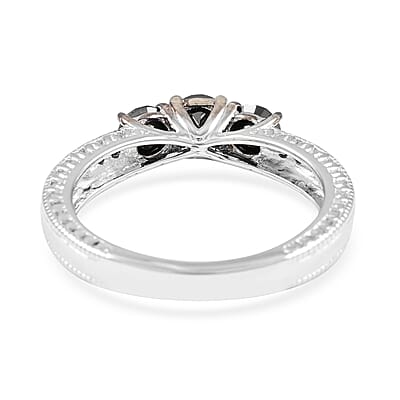 Black Diamond Ring in Rhodium and Platinum Over Sterling Silver (Size 8.0) 0.80 ctw