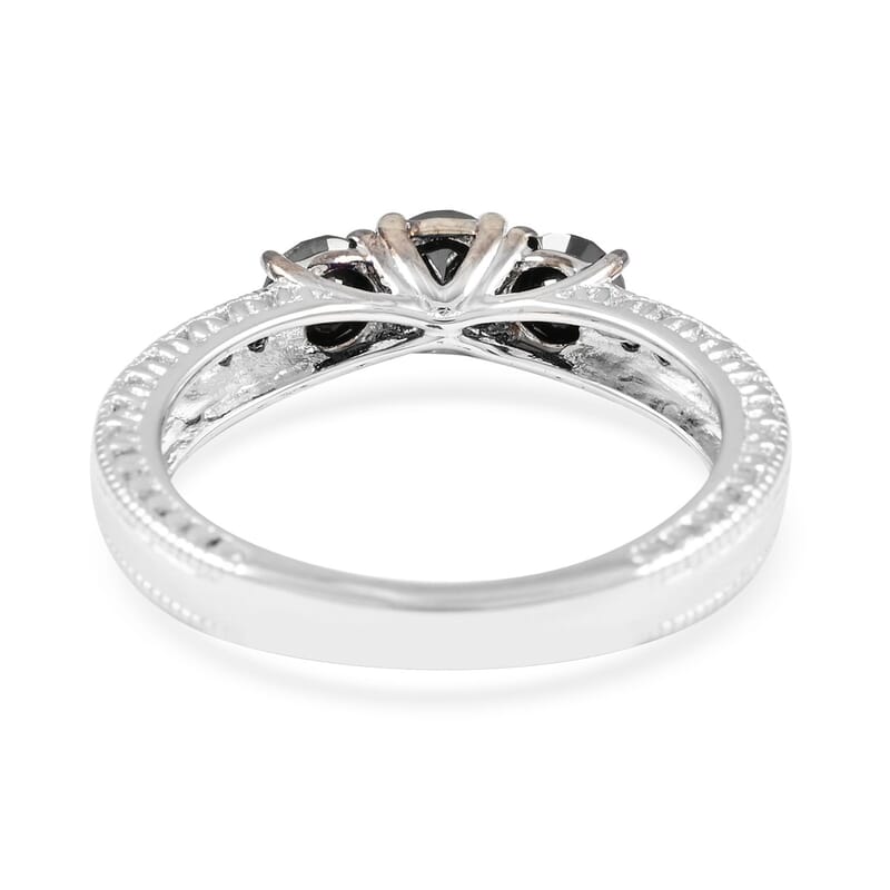 Black Diamond Ring in Rhodium and Platinum Over Sterling Silver (Size 8.0) 0.80 ctw