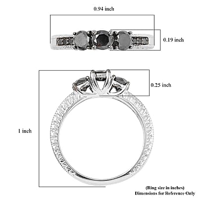 Black Diamond Ring in Rhodium and Platinum Over Sterling Silver (Size 8.0) 0.80 ctw