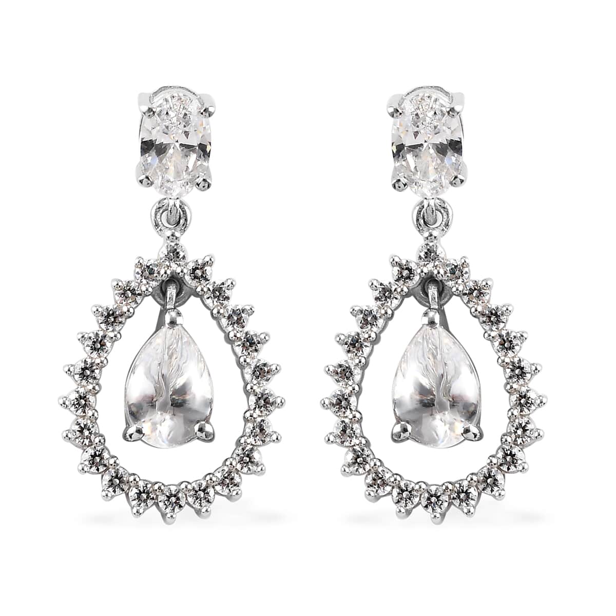 LUSTRO STELLA Made with Finest CZ Earrings in Platinum Over Sterling Silver 5.30 ctw image number 0