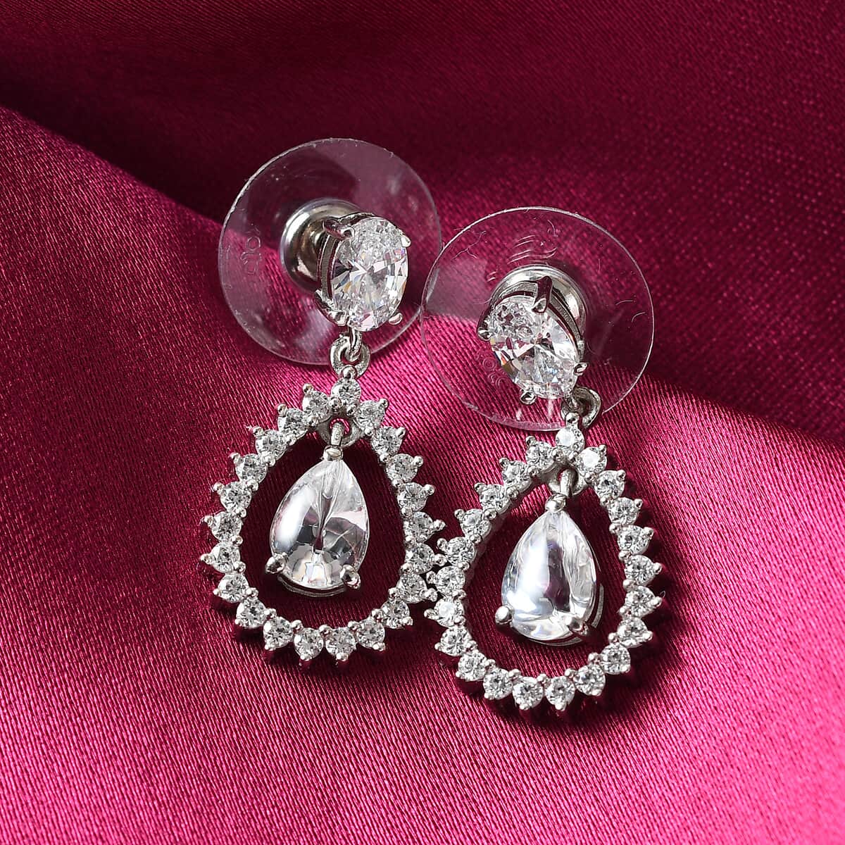 LUSTRO STELLA Made with Finest CZ Earrings in Platinum Over Sterling Silver 5.30 ctw image number 1