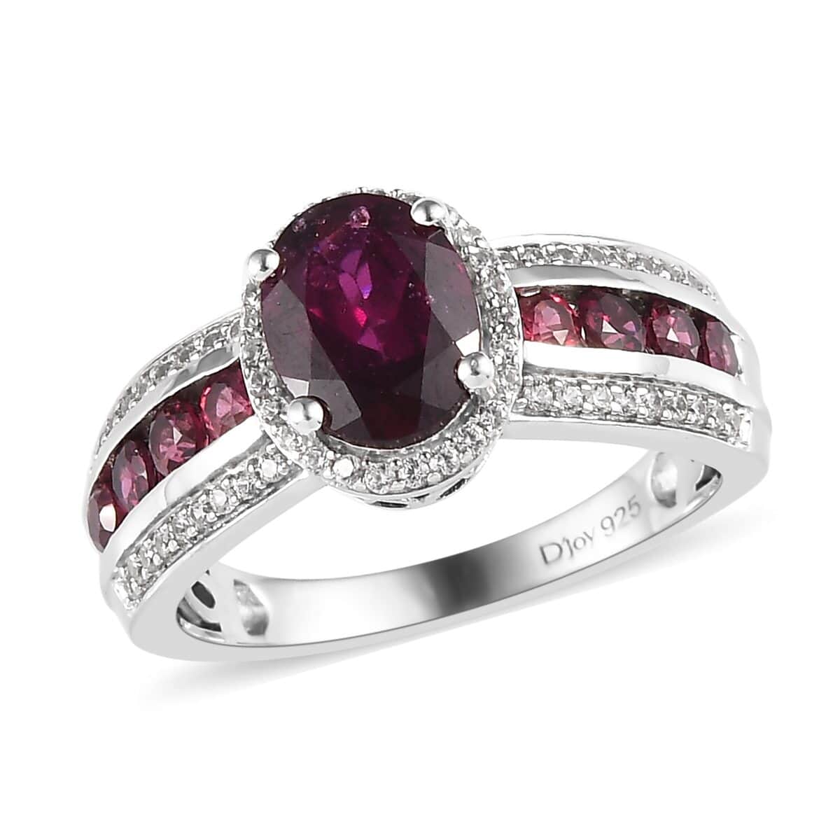 Premium Tanzanian Wine Garnet and White Zircon Ring in Platinum Over Sterling Silver (Size 8.0) 3.35 ctw image number 0