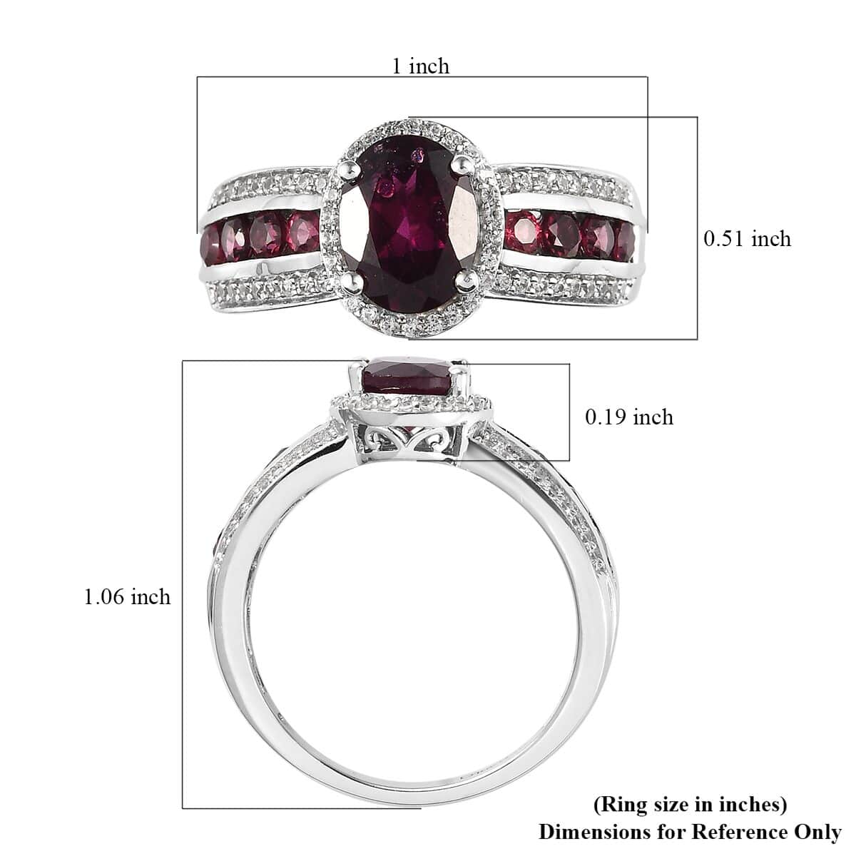 Premium Tanzanian Wine Garnet and White Zircon Ring in Platinum Over Sterling Silver (Size 8.0) 3.35 ctw image number 5