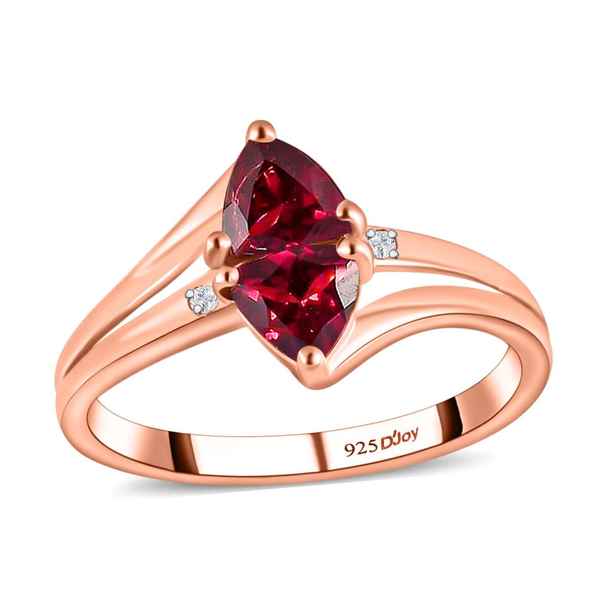 Natural Tanzanian Wine Garnet and Natural White Zircon Ring in Vermeil Rose Gold Over Sterling Silver 1.10 ctw image number 0