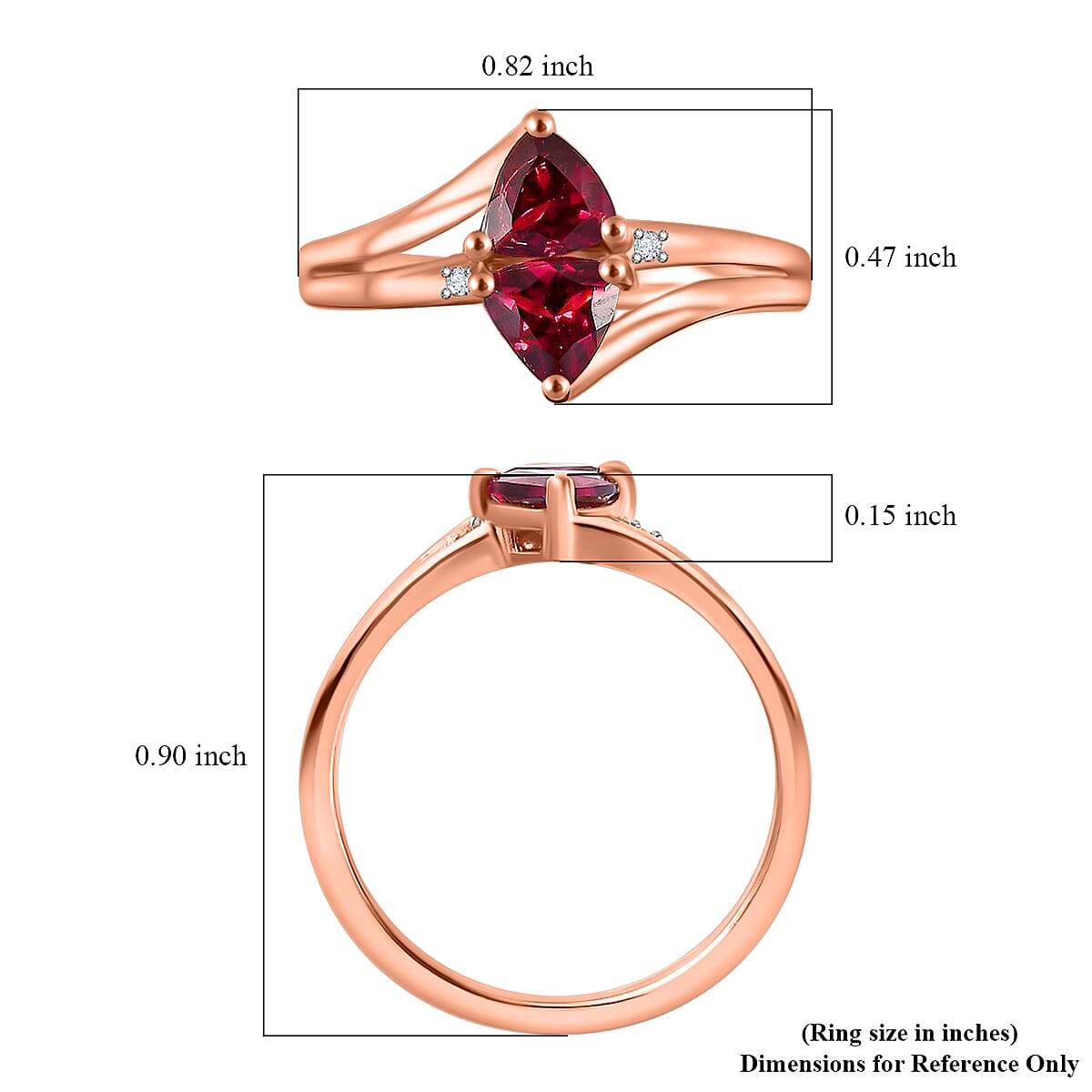 Tanzanian Wine Garnet and White Zircon Ring in Vermeil Rose Gold Over Sterling Silver (Size 10.0) 1.10 ctw