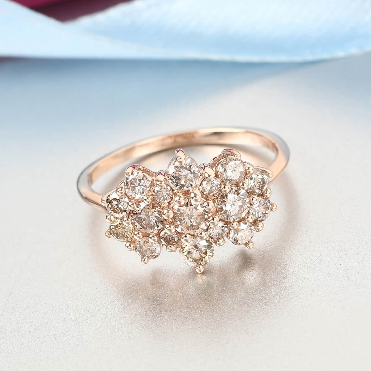 Luxoro 10K Rose Gold Natural Champagne Diamond Cluster Ring (Size 9.0) 1.00 ctw image number 1