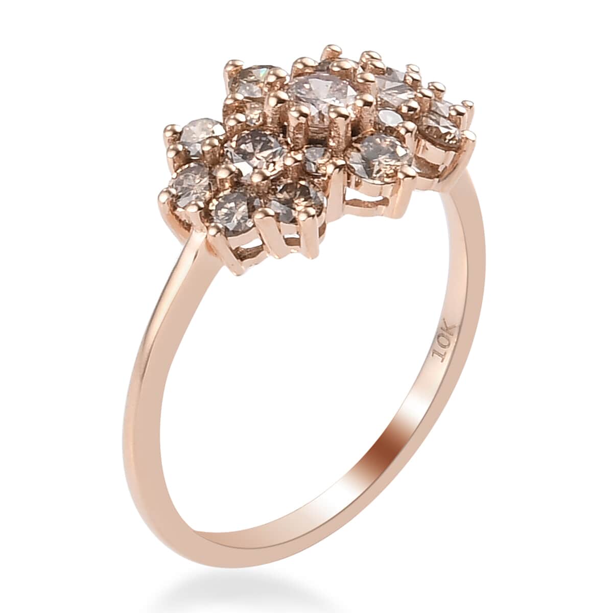 Luxoro 10K Rose Gold Natural Champagne Diamond Cluster Ring (Size 9.0) 1.00 ctw image number 3