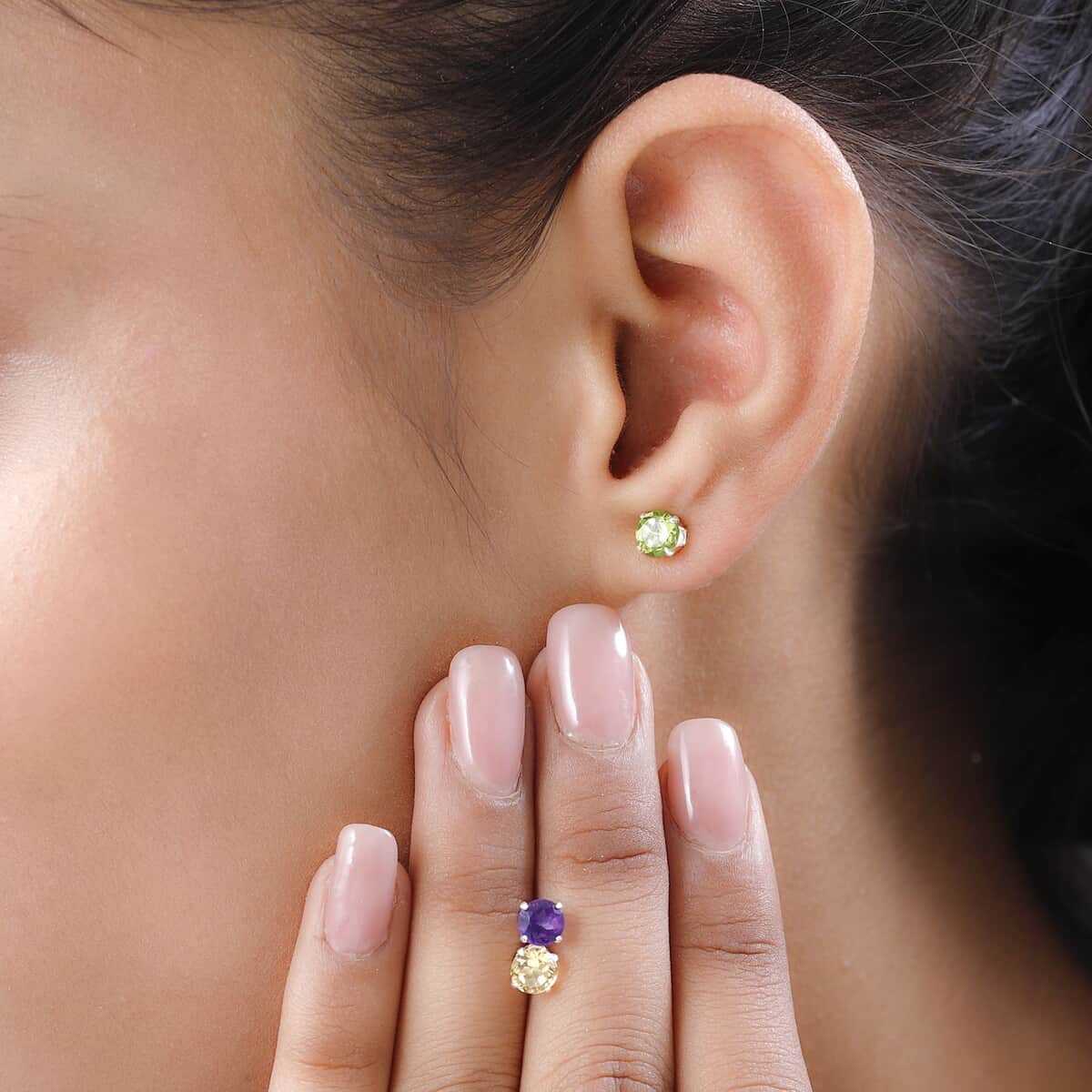 Peridot, Brazilian Citrine and Amethyst Set of 3 Solitaire Stud Earrings in Sterling Silver 2.75 ctw image number 2