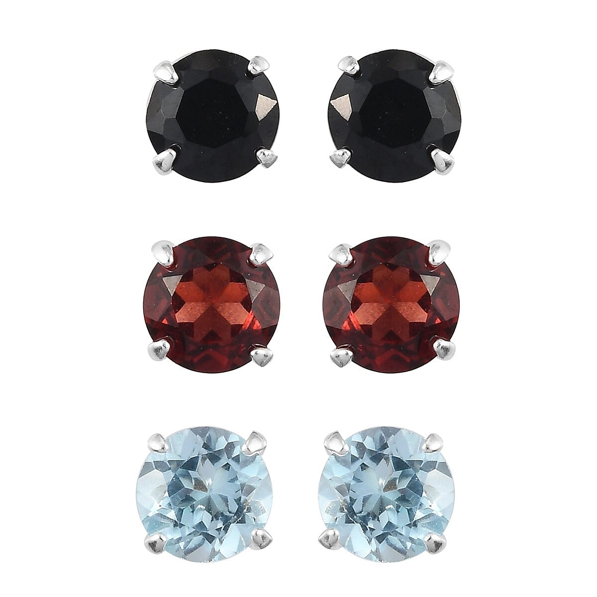 D'Joy Set of 3 Gemstone Earrings in Sterling Silver ( Garnet, Sky Blue Topaz, Black Spinel) 2.74 ctw image number 0