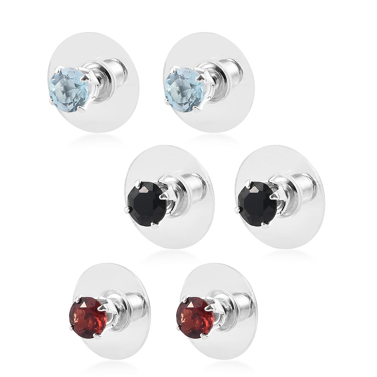 D'Joy Set of 3 Gemstone Earrings in Sterling Silver ( Garnet, Sky Blue Topaz, Black Spinel) 2.74 ctw image number 1
